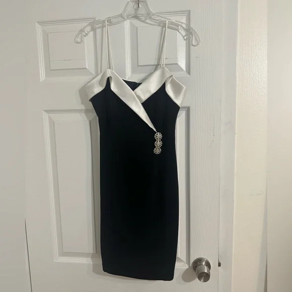 betsy and adam black and white dress Betsy & Adam Women's Strapless Satin Mikado Party Dress - Black/White